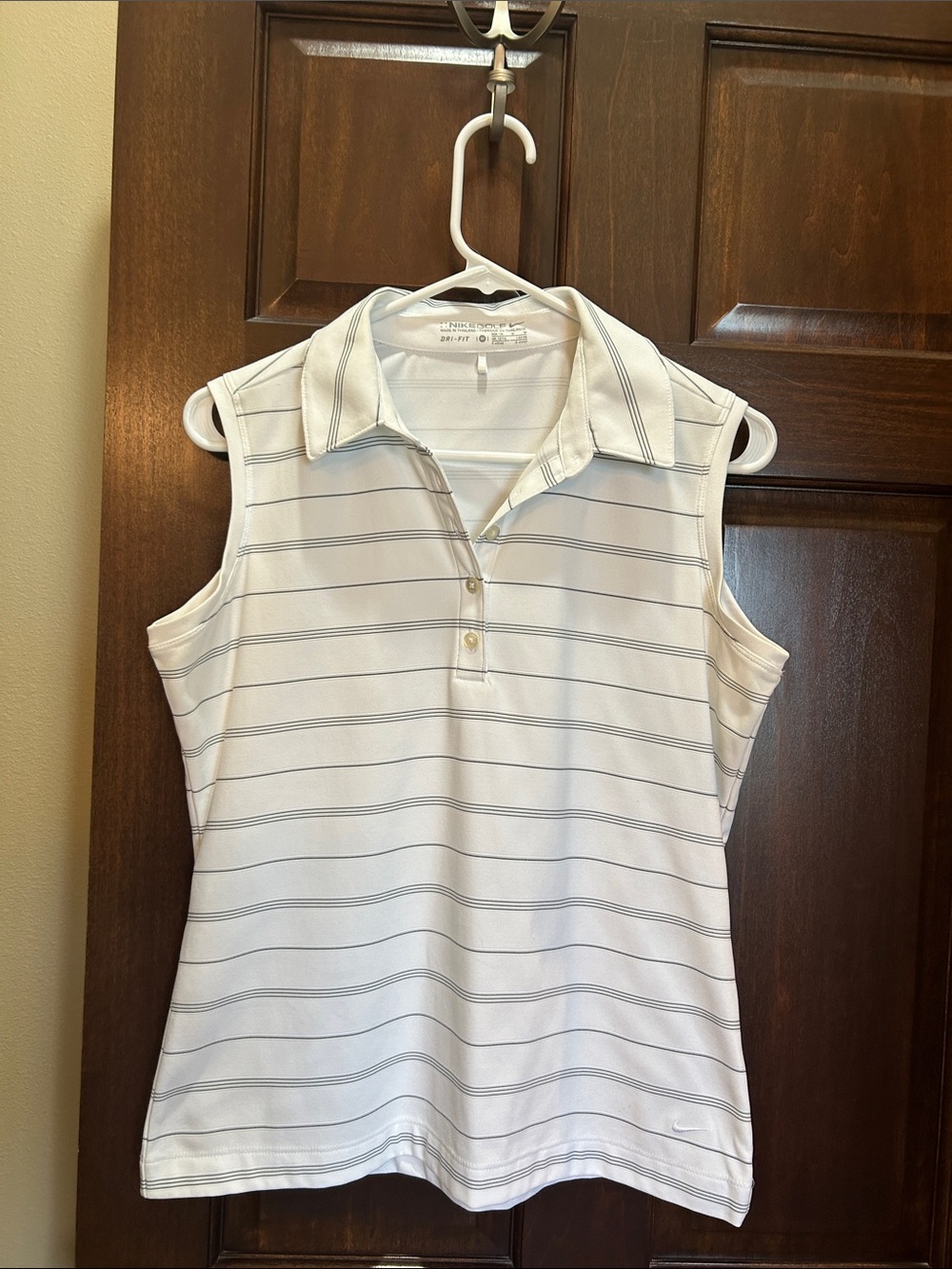 Nike Women's Sleeveless Polo Tank - White with Thin Gray Stripes